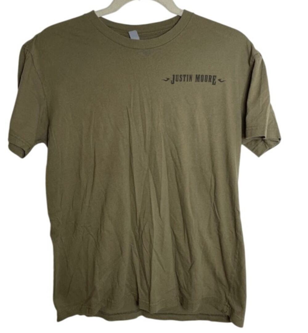 Justin Moore T Shirt Mens Green Country Music Tee Sz M Cowboy Western Bait Hook